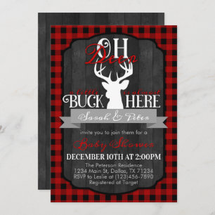 Red Black Flannel Deer Baby Dusche Einladung