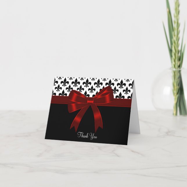 Red Black Fleur de Lis Thank You Cards Dankeskarte (Vorderseite)
