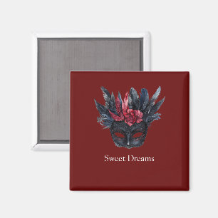 Red Black Floral Feathers Maske Magnet