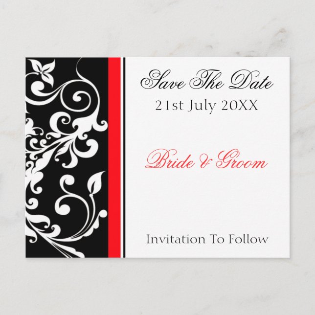 Red Black Floral Save the Date Ankündigungspostkarte (Vorderseite)
