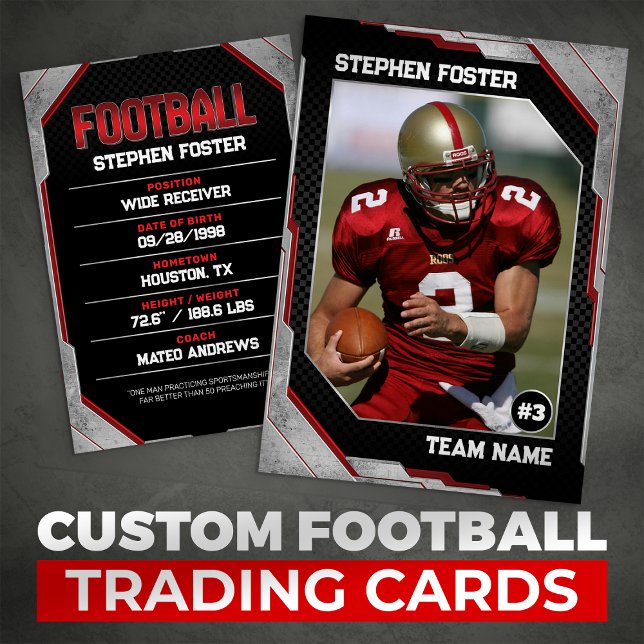 Red & Black Football Trading Card Football Player Telefonnummerkarte (Von Creator hochgeladen)
