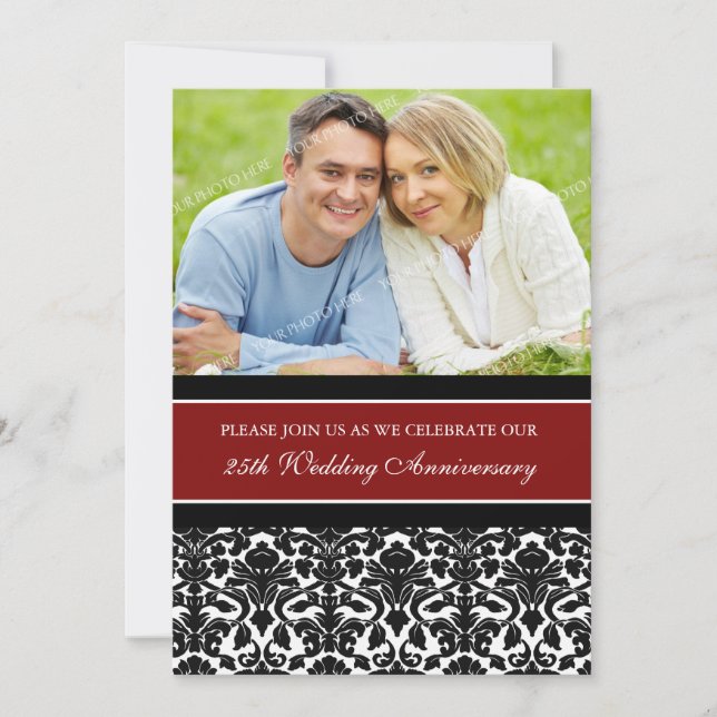 Red Black Foto 25-jährige Party Einladung (Vorderseite)