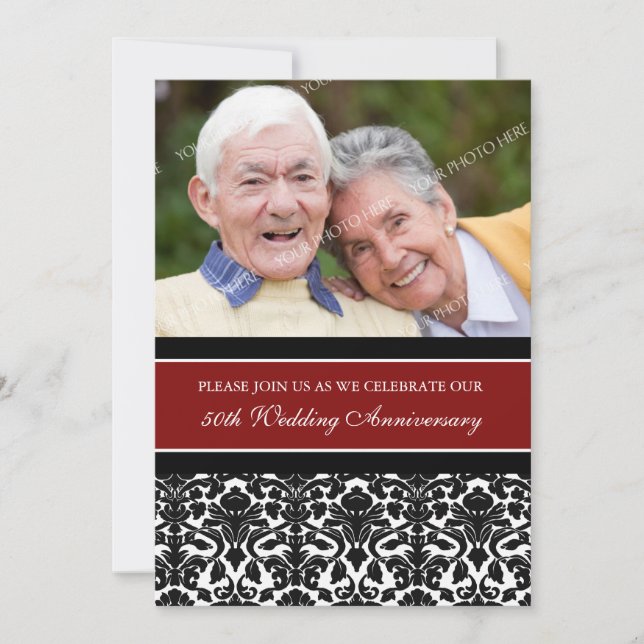Red Black Foto 50 Jahre Party Einladung (Vorderseite)