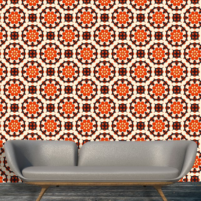 Red Black Geometric Hexagons mit floralen Akzenten Tapete (Von Creator hochgeladen)