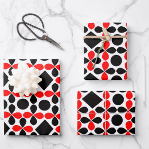 Red Black Geometric Modern Festival Geschenkpapier Set