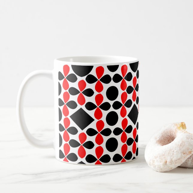 Red Black Geometric Pattern Kaffeetasse (Mit Donut)