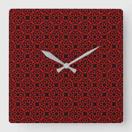 Red Black Geometric Seamless Pattern Quadratische Wanduhr