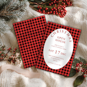 Red Black Gingham Christmas Open House Einladung