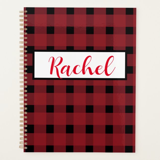 Red Black Gingham Personalisiert Planer (Vorderseite)