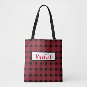 Red Black Gingham Personalisiert Tote Bag