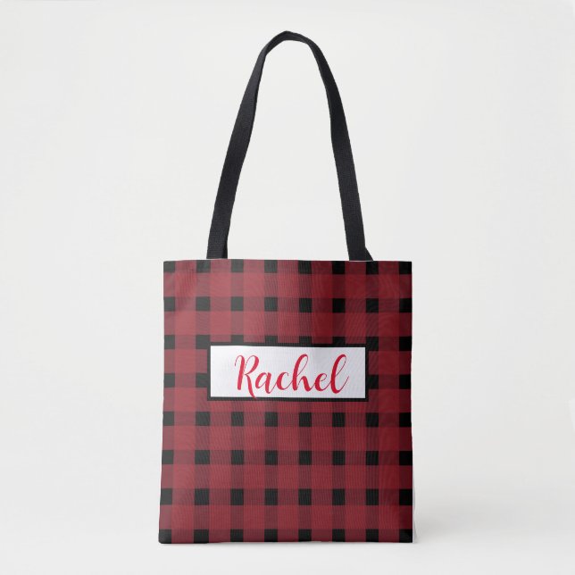 Red Black Gingham Personalisiert Tote Bag (Vorderseite)