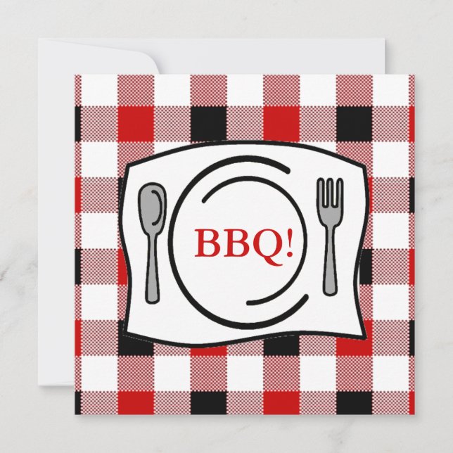 Red Black Gingham Tableclout GRILLEN Einladung (Vorderseite)