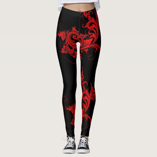 Red & Black Girl Wirbel Design Leggings (Vorderseite)