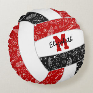 Red Black Girls boho Federn Muster Volleyball Rundes Kissen