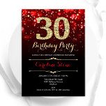 Red Black Gold 30. Geburtstag Einladung<br><div class="desc">Party Einladung zum 30. Elegantes Schwarz-Design mit Imitaten Glitzer Gold. Mit stilvollen Diamanten,  Bokeh-Leuchten und Skript-Schriftart. Männer oder Frauen laden ein. Ideal für eine stilvolle Geburtstagsparty. Personalisieren Sie Ihre persönlichen Daten. Nachricht,  wenn Sie weitere Anpassungen benötigen. Gedruckte Zazzle Einladungen oder Sofortdownload digitalen druckbaren Vorlage.</div>