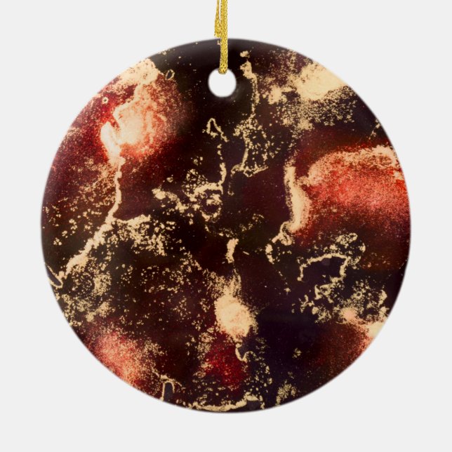 Red Black Gold Alcohol Tinte Abstrakt Keramik Ornament (Hinten)