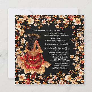 Red Black Gold Charra Quinceñera Einladung