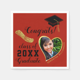 Red Black Gold Class 2025 Foto Abschluss Serviette