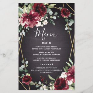 Red Black Gold Floral Elegante Wedding Menu Cards