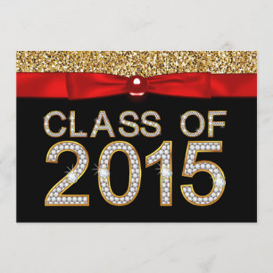 Red Black Gold Glitzer Class 2015 Abschluss Einladung