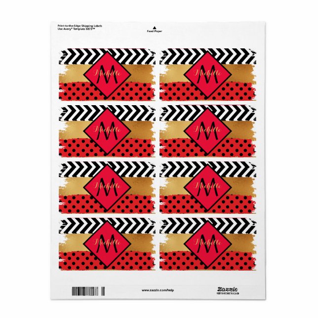 Red Black Gold Glitzer Pinselstriche Mit Monogramm (Vorne)