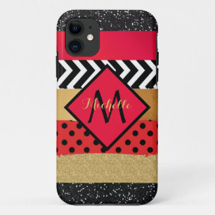 Red Black Gold Glitzer Pinselstriche Mit Monogramm Case-Mate iPhone Hülle