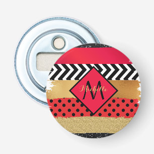 Red Black Gold Glitzer Pinselstriche Mit Monogramm Flaschenöffner