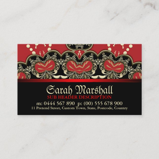 Red+Black Gold Goth Deco mit Logo Business Card Visitenkarte (Vorderseite)