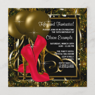 Red Black Gold High Heels Frauen Geburtstagsparty Einladung