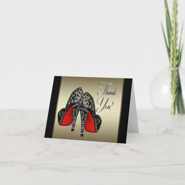 Red Black Gold High Heels Vielen Dank Dankeskarte (Vorderseite)