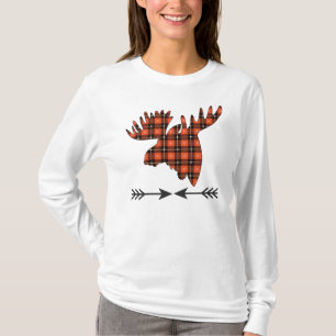 Red Black Gold Karierte Moose Head T-Shirt