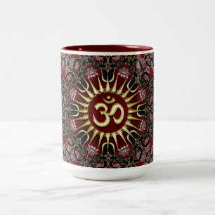 Red Black Gold OM Course Energy Mandala Zweifarbige Tasse