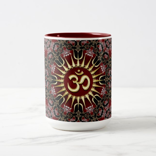 Red Black Gold OM Course Energy Mandala Zweifarbige Tasse (Mittel)