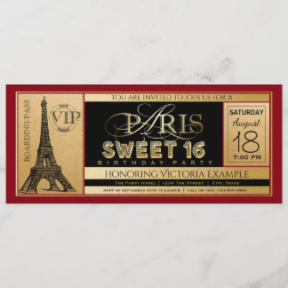 Red Black Gold Paris Sweet 16 Ticket Einladung