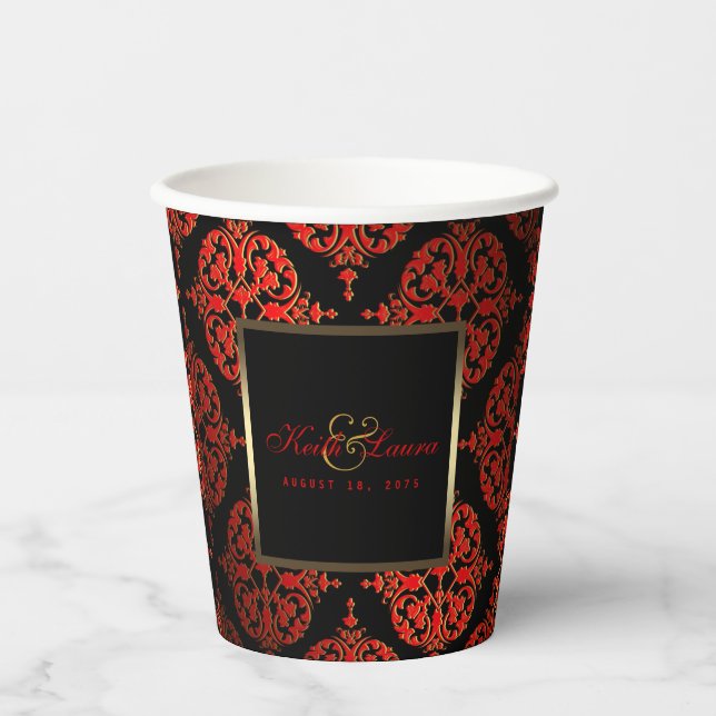 Red Black Gold Wedding Paper Cups Pappbecher (Vorderseite)