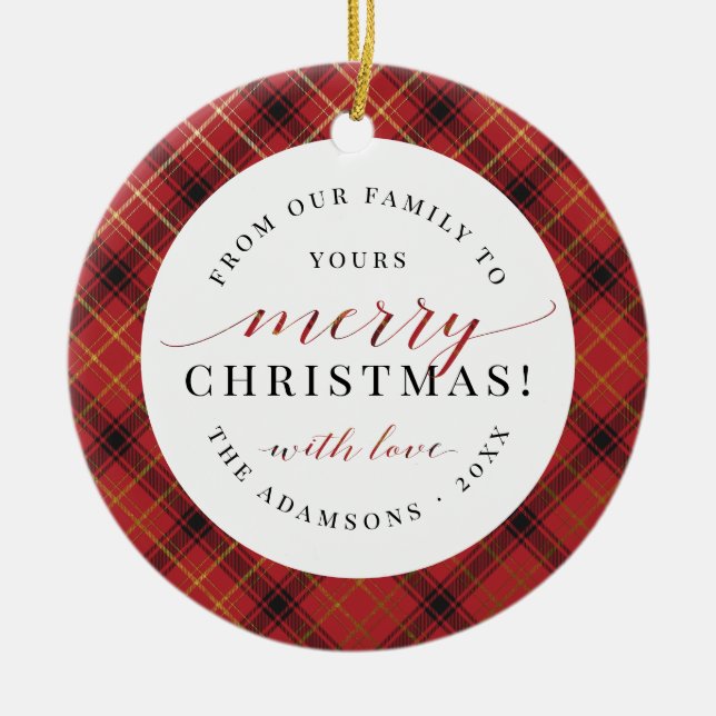 Red Black & Gold Weihnachten Kariert | Frohe Weihn Keramik Ornament (Vorne)