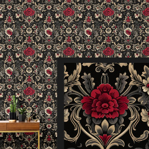 Red & Black Gothic Damask Tapete