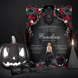 Red & Black Gothic Haunted Spooky Quinceanera Einladung