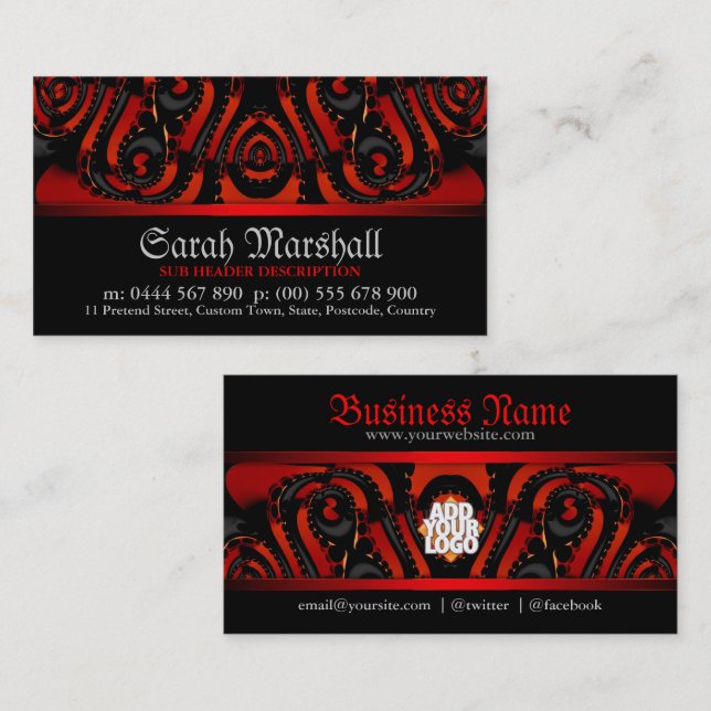 Red+Black Gothic Tribal mit Logo-Visitenkarte Visitenkarte (Vorne/Hinten)