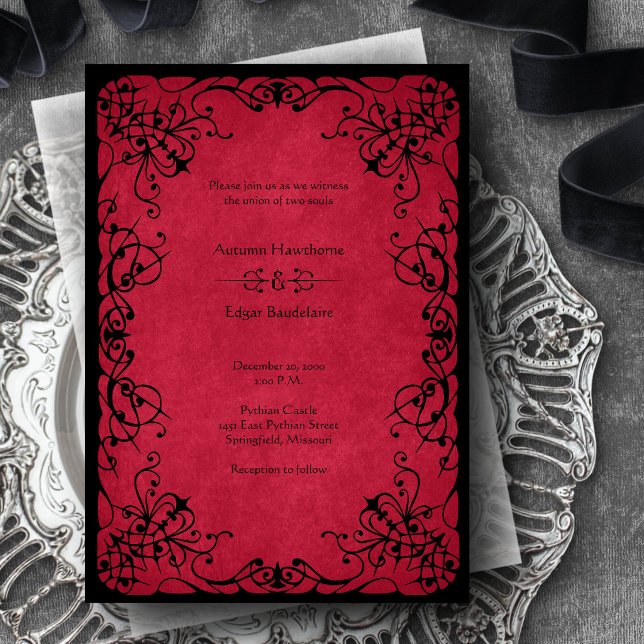 Red Black Gothic Wedding Einladung (Von Creator hochgeladen)