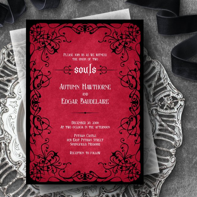 Red Black Gothic Wedding Einladung (Von Creator hochgeladen)