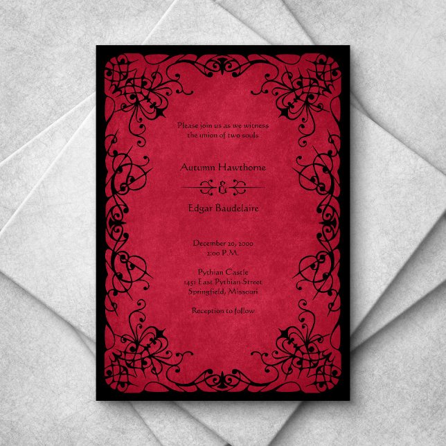 Red Black Gothic Wedding Einladung (Von Creator hochgeladen)
