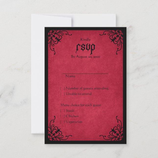Red Black Gothic Wedding RSVP Karte (Vorderseite)