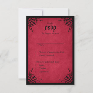 Red Black Gothic Wedding RSVP Karte