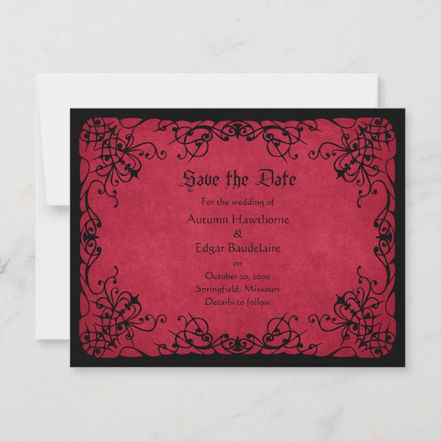 Red Black Gothic Wedding Save The Date (Vorderseite)