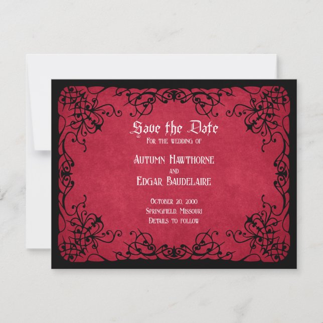 Red Black Gothic Wedding Save The Date (Vorderseite)