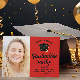 Red Black Graduate Foto 2025 Graduation Party Einladung