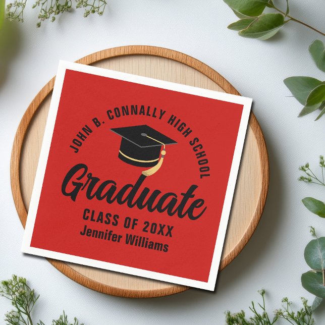 Red Black Graduate Personalisiert Graduate Party Serviette (Von Creator hochgeladen)