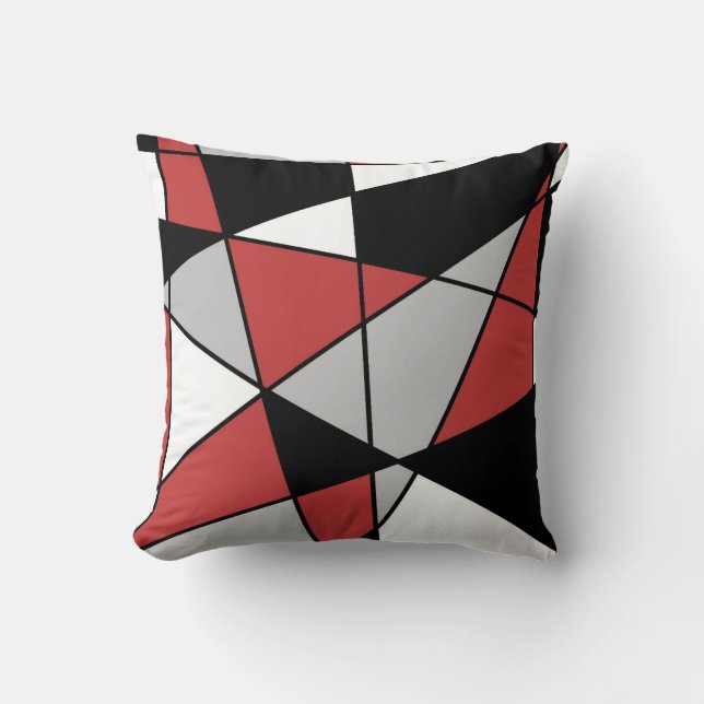 Red Black Grau and White Modern Geometric Pattern Kissen (Vorderseite)
