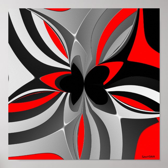 Red Black Gray Abstrakt Poster (Vorne)